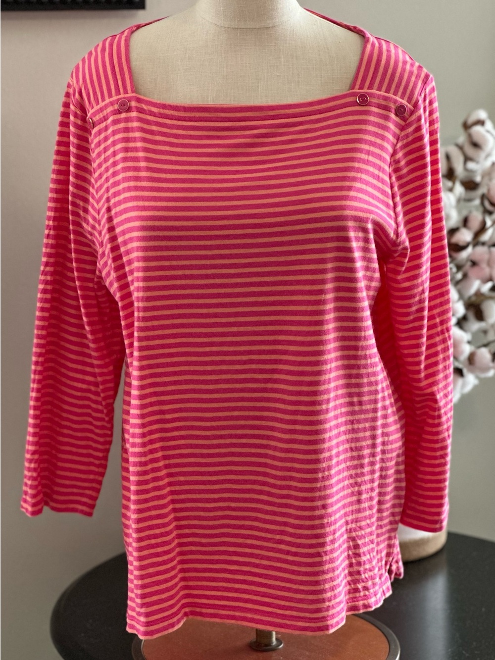 Talbots Pink and Peach Striped Knit Top -XL